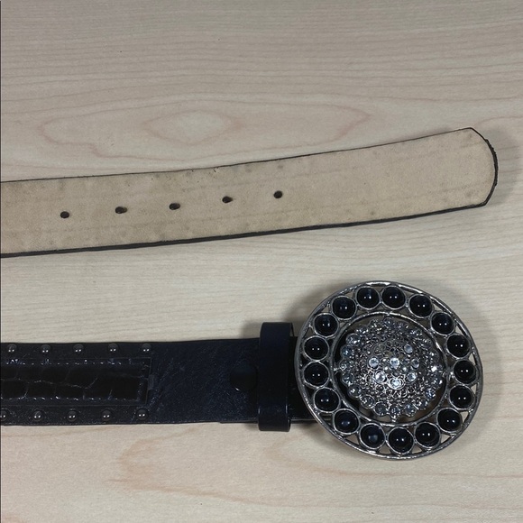 Cache Black Leather Studded Belt with Rhinestone Buckle - Picture 5 of 7